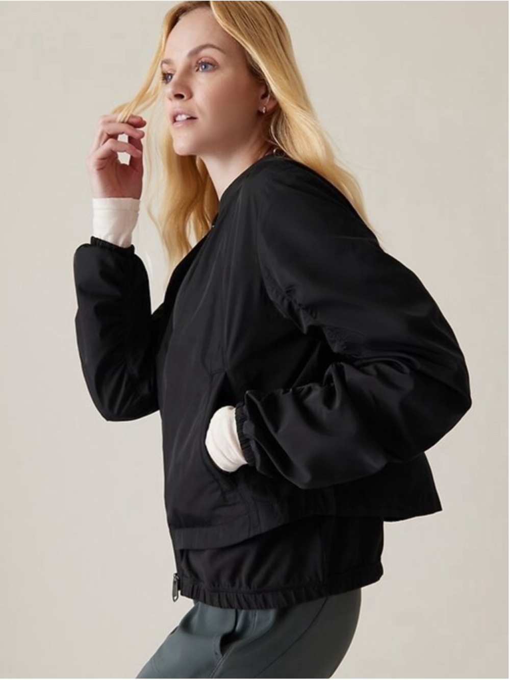 NWT ATHLETA Wayfarer Bomber Jacket Women's Size Small Black Full Zip - Picture 2 of 14